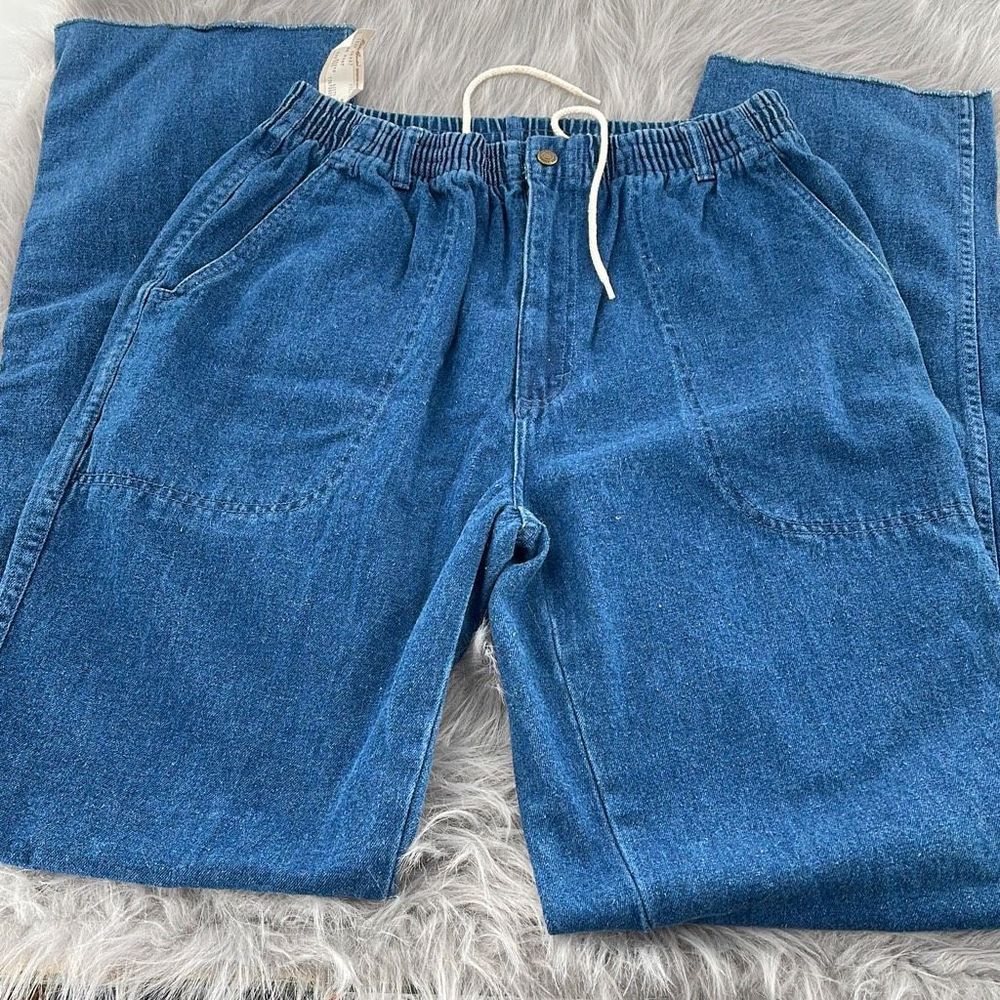 1987 Eddie Bauer 37” inseam size med high waisted  jeans.  Boot cut  & generous